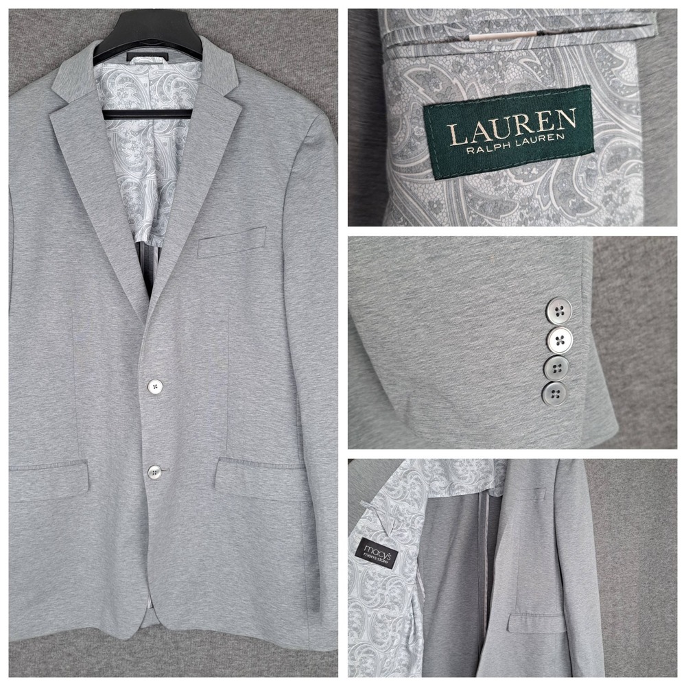 Lauren Ralph Lauren Blazer 46L Blue Gray Unlined Unstructured FLAW